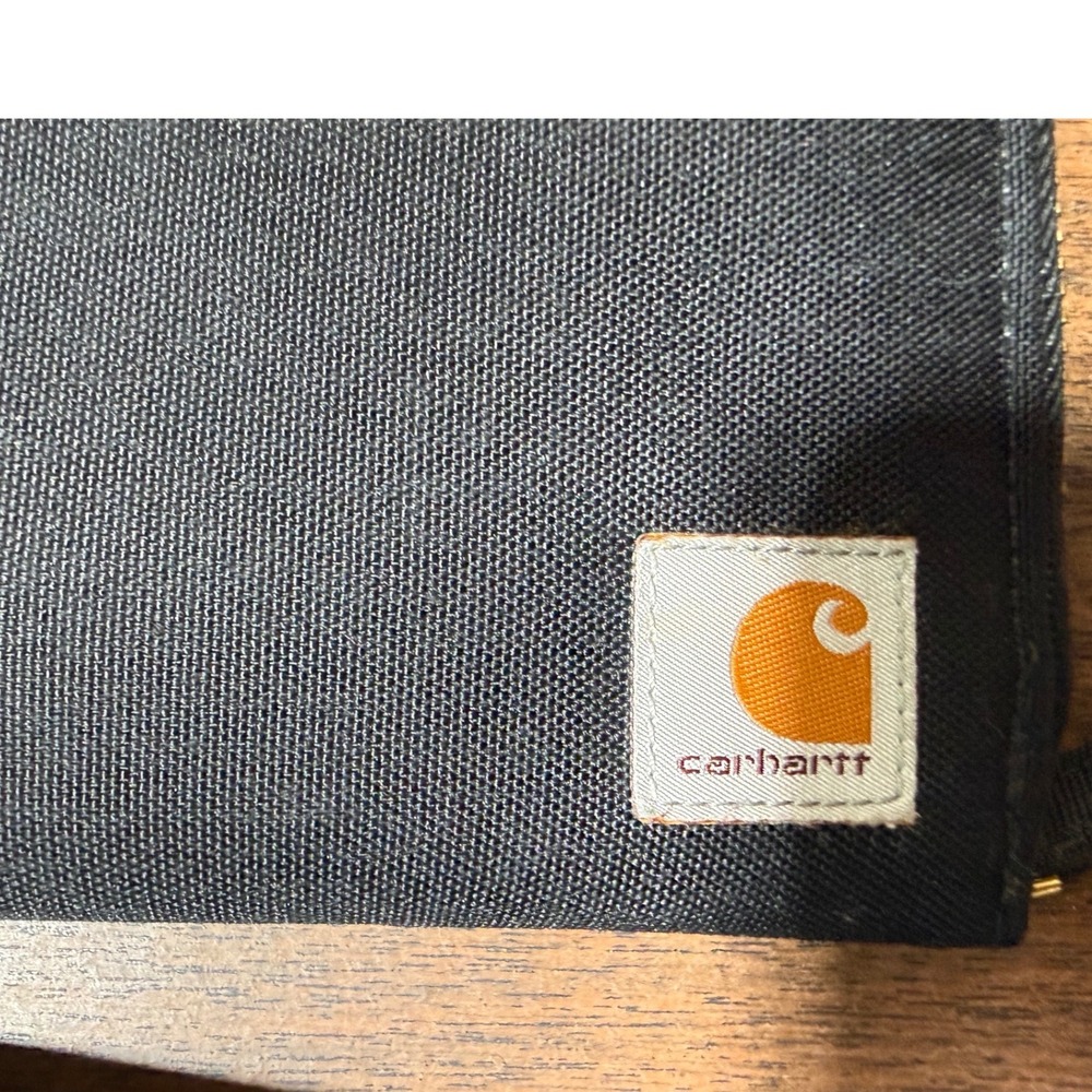 Carhartt Black Canvas Zip-Around Wristlet Wallet Organizer ID Window Gold Zip - Picture 2 of 9